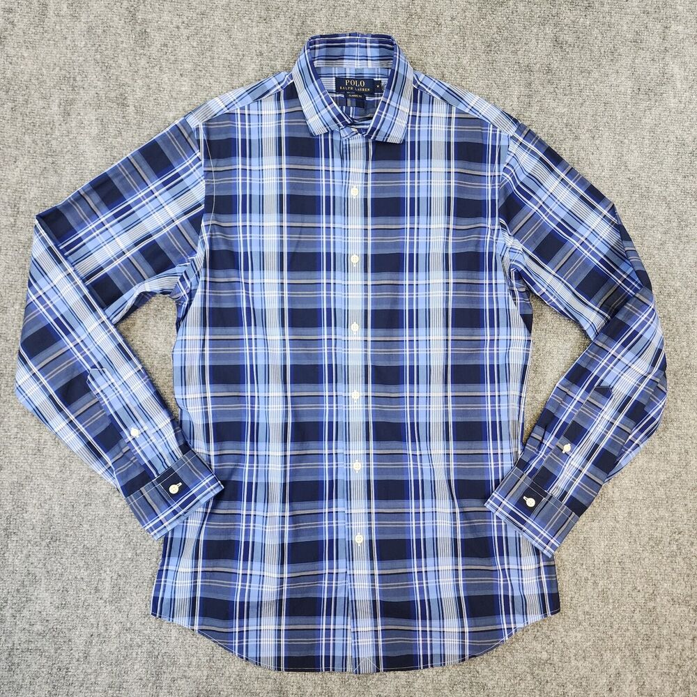 Polo Ralph Lauren Shirt Mens Medium Blue Plaid Classic Fit Long Sleeve Button Up